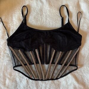 AKIRA Black Sheer Corset with Silver Zipper